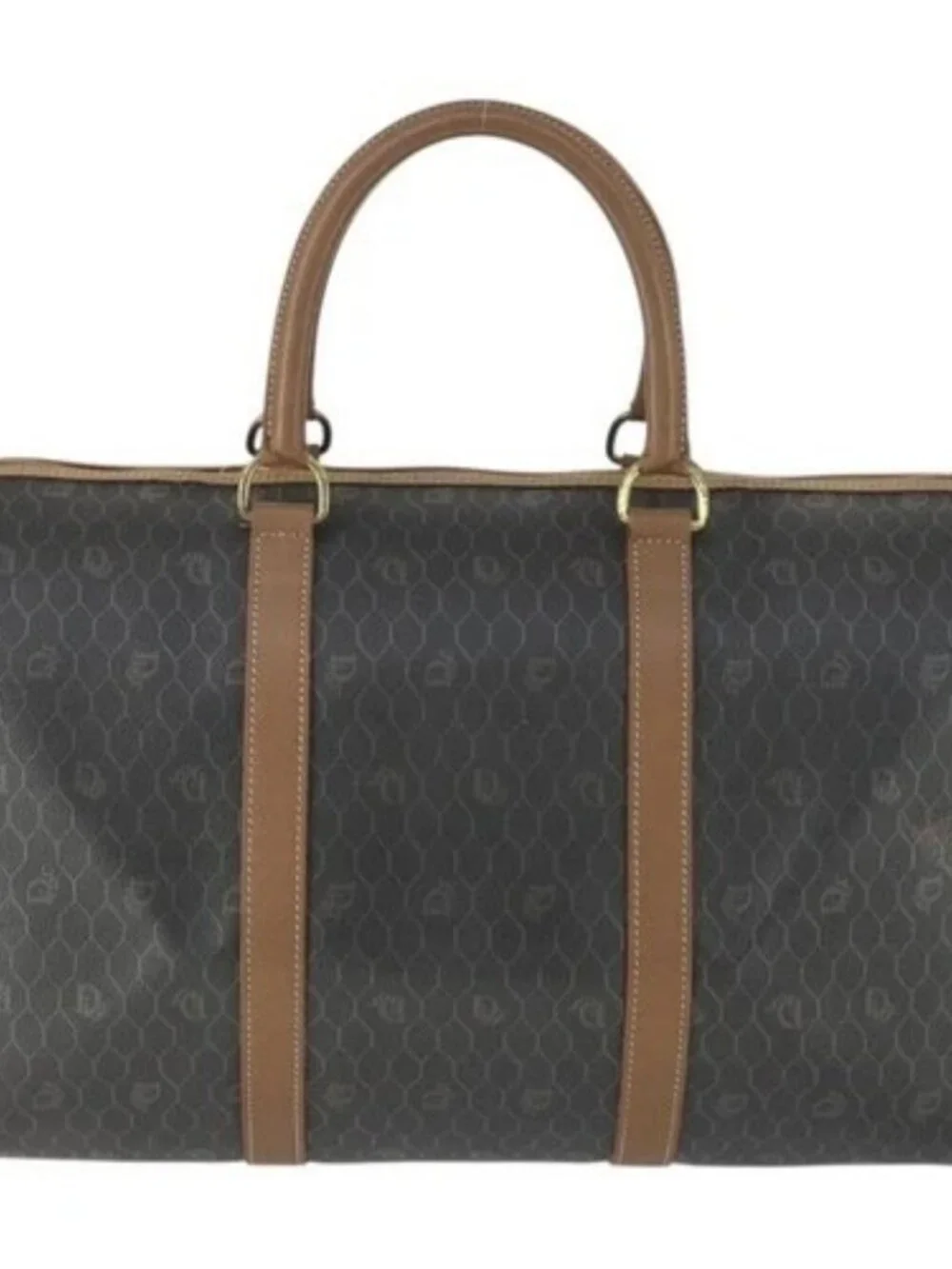 Christian Dior Honeycomb Canvas Boston Bag PVC Black Gold Auth ep12688 - Picture 2 of 16